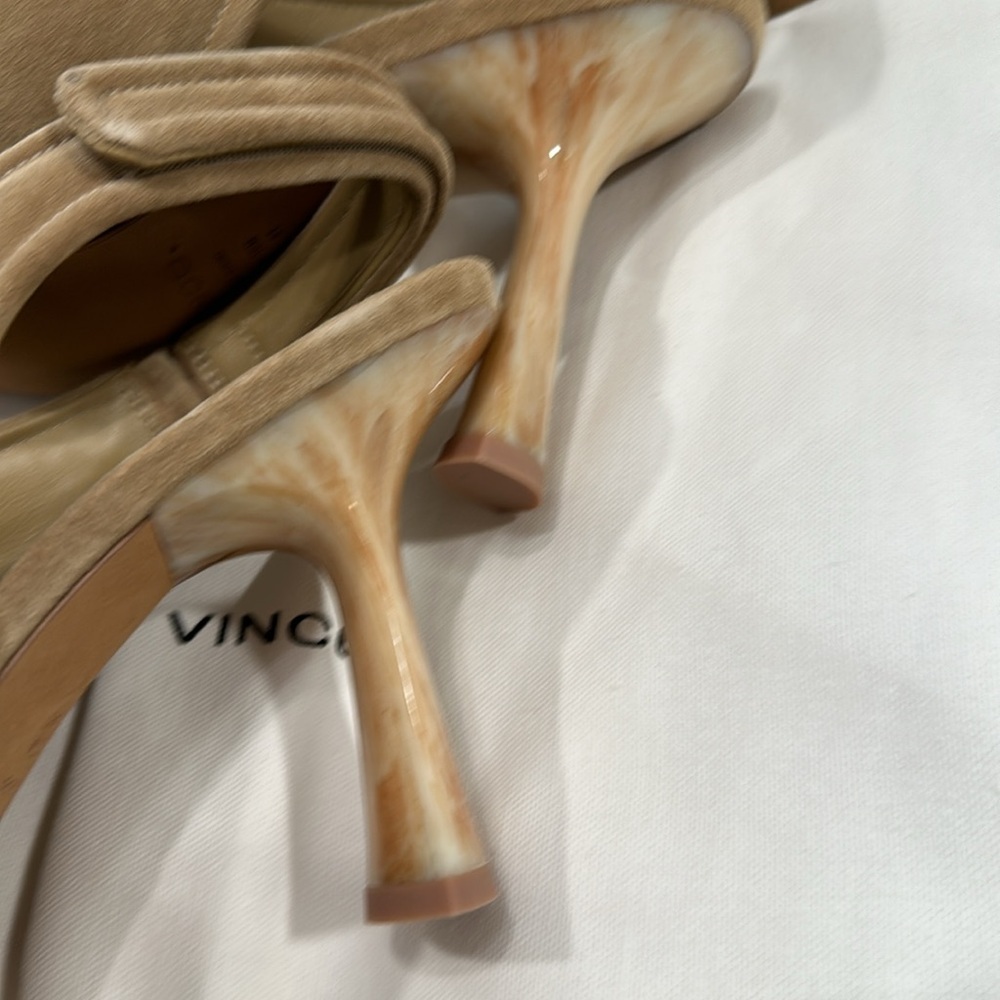 Vince Tan Suede Slingback Peep-Toe Heels - Picture 11 of 13
